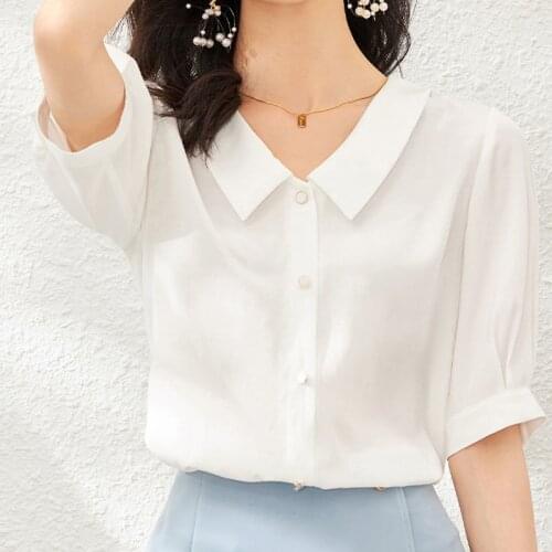 Women Spring Summer Style Chiffon Blouses Shirts Lady Casual Short Lantern Sleeve Peter Pan Collar Chiffon Blusas Tops ZZ0807