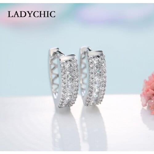 LADYCHIC Hoop Earrings Jewelry for Women with Clear Cubic Zirconia Small Earring Paved Charming Stone Party Festival Gift LE1010
