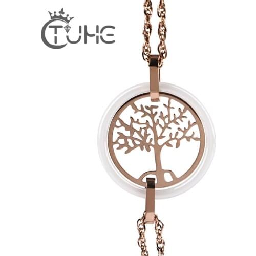 Rose Gold White Bracelets for Women Hollow Circle LifeTree Link Ceramic Women Bracelets Wedding Party Jewelry Gift Friendship