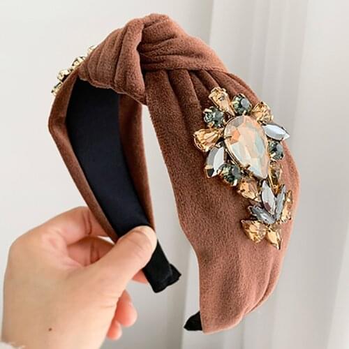 ZHINI 2020 New Handmade Fashion Womens Crystal Headband Wide Fabric Hairband Head Wrap Hair Band Accessories Wedding Jewelry