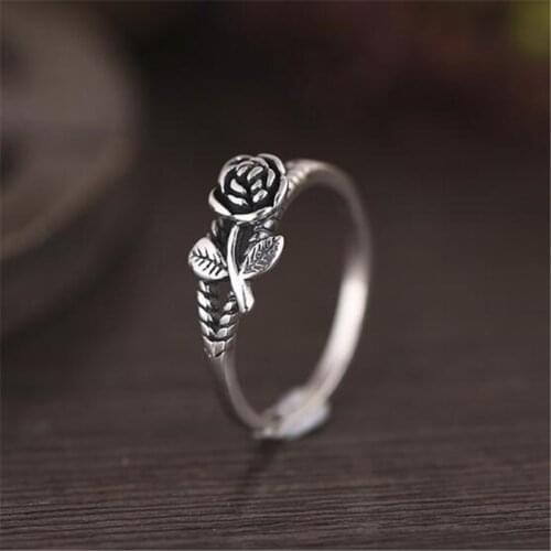 Retro European And American Silver Color Ring for Women Simplicity Rose Flower Index Finger Ring Elegant Lady Jewelry