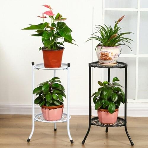 2 Tier Metal Plant Stands Indoor Outdoor Iron Art Flower Pot Holder Tall Display Rack Shelf for Home Garden Decoration