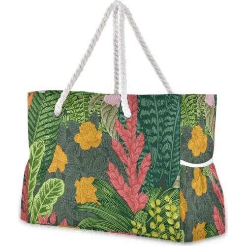 2021 New Vintage Leaves Printing Large-Capacity Nylon Tote Bag Fabric Cotton Reusable Shopping Bag Female Beach Handbag
