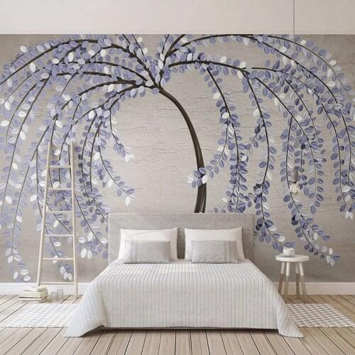 Custom Purple Flower Big Tree 3D Photo Mural Wallpaper Living Room Bedroom Background Wall Decor 3D Non-woven Embossed Wallpaper