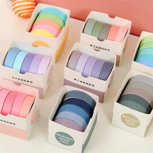 5 Pcs/Set Cute Grid Stripe Washi Tape Solid Color Masking Tape Decorative Adhesive Tape Sticker Scrapbooking Planner Stationery
