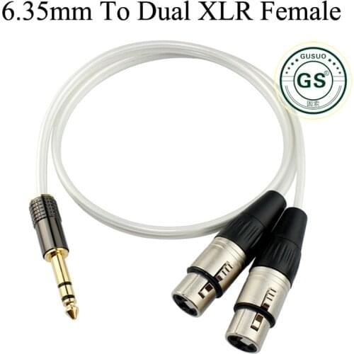 GUSUO 6.35mm Stereo TRS Jack Plug to Dual XLR Male Female Pro Music Speakers Mixer Audio Cable 0.5M-30M