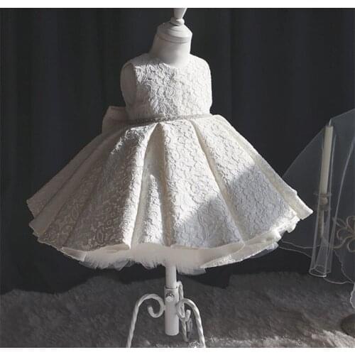 White Tulle Newborn Baby Girl Dress Beads Lace Infant Baptism Dress Kids Girl 1 Year Birthday Party Wedding Christening Dresses