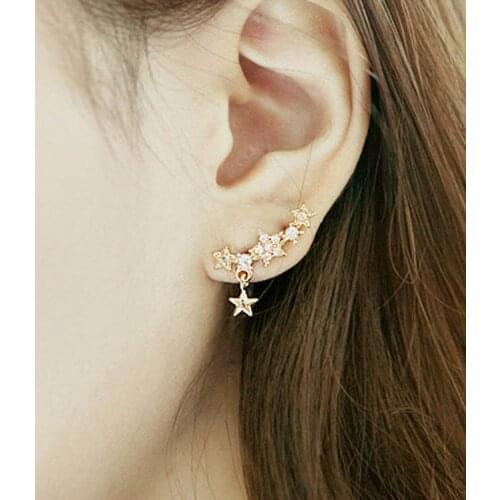 Shiny Steel Little Star Pendant Rhinestone Stud Earrings Accessories EAR-0146