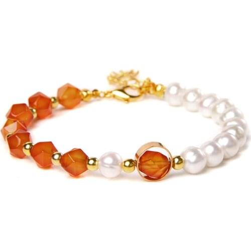 Natural Freshwater Pearls Bracelet Irregular Red Agates Quartz Crystal Beads Bracelet for Women Jewelry Girlfriend Birthday Gift