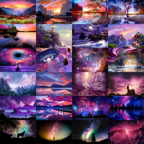 Diamond home Decoration Diamonds embroidery art painting 5d Diy Full of round Purple fantasy landscape Holiday gifts