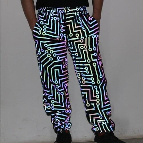 Circuit Geometric Reflective Pants Men Hip Hop Mechanical Dance Fluorescent Mens Trousers Harajuku Night Sporting Jogger Pants