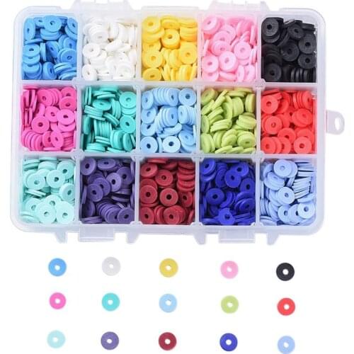 1box 15 Colors Environmental Handmade Polymer Clay Beads Disc/Flat Round Heishi Bead for Necklace Bracelet Women Jewelry Making