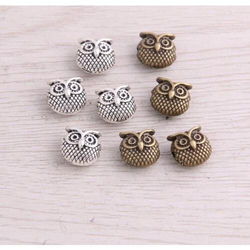 SWEET BELL 20pcs 11*11mm Two Color Owl Bead Spacer Bead Charms For Diy Beaded Bracelets Jewelry Handmade Making
