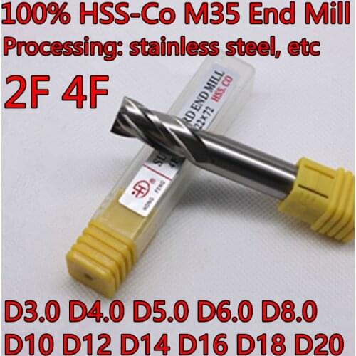 3.0 4.0 5.0 6.0 .8.0 10.0 12.0mm 2F 4F 100% HSS-CO M35 End Mill Processing: stainless steel, etc