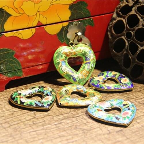 Enamel Filigree Colorful Large Love Heart Charms Long Necklace Handmade Cloisonne DIY Jewelry Making Pendant Sweater Chains