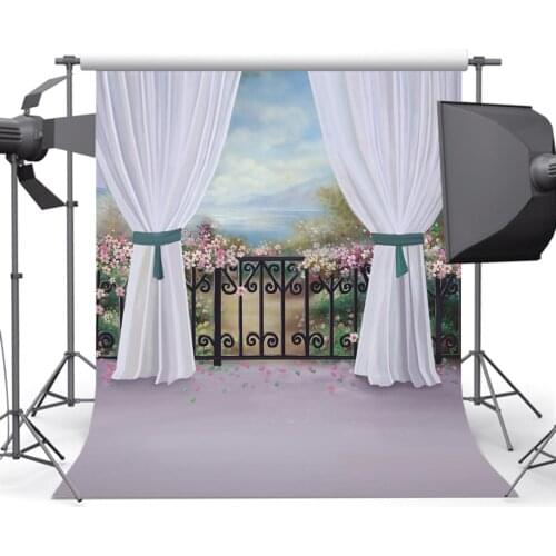 Mehofoto White Curtain Old Master Photography Backdrops Flower Graden View Background for Photo Studio Printed CM-0550