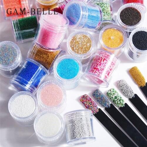 GAM-BELLE 1 Bottle Tiny Nail Rhinestone Shiny Glass Caviar Beads Crystal 3D Nail Art Decorations Mini Multicolor Crystal Beads