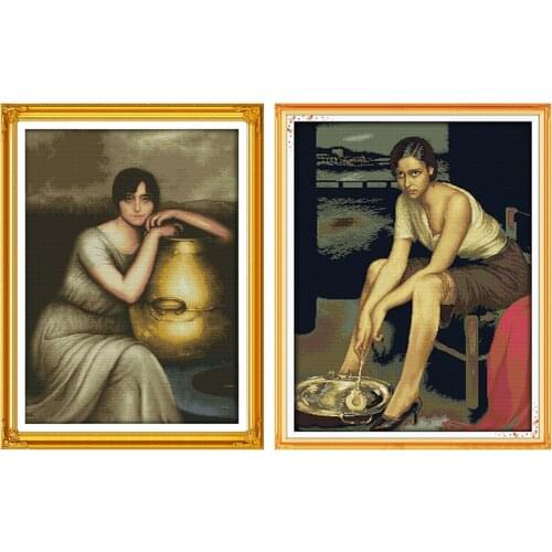 Painting Maiden DIY Needlework Crafts 14CT 11CT Counted and Stamped DMC Cotton Thread Printed Canvas Cross Stitch Embroidery Kit