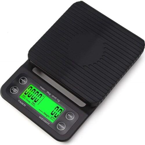 Coffee Scale with Timer 0.1g Precision Sensors, 6.6lb/3kg Food Scale and Timer Batteries Included, Black with Green Backlit