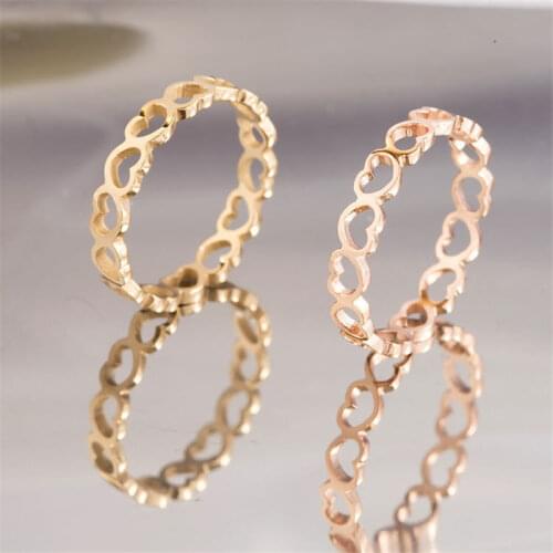 Korean Hollow Heart-shaped Rings for Women Love Sweet Gold Silver Colour Stainless Steel Ring Fashion Jewelry Wedding Gift