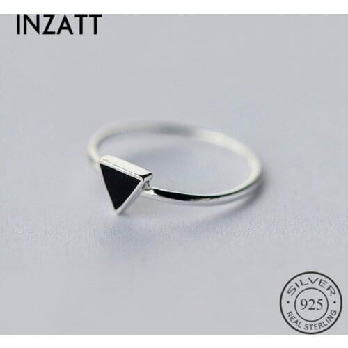 INZATT Real 925 Sterling Silver Geometric Black Enamel Triangle OL Adjustable Ring Minimalist Fine Jewelry For Women Party Gift