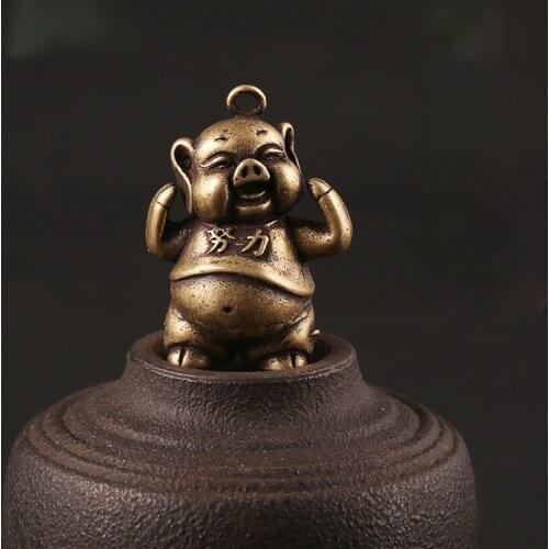 Brass small brass zodiac mini pig pendant car keychain charm