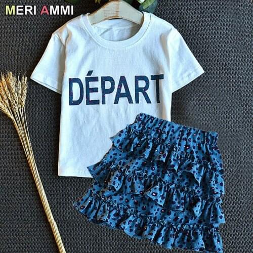 MERI AMMI 2 pcs Set Children Girl Clothing Outfit Set Short Sleeve Letter Tee +Leopard TuTu Cake Skirts For 2-7 Year Girl