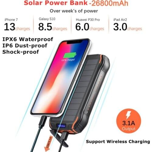 Solar Mobile Power 26800mah Multifunctional Outdoor Emergency Lighting IP66 Waterproof Wireless Power Bank Outdoor Lantern