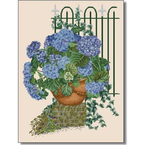 TG 2035 Blue Hydrangea 52-68 Cross Stitch Set Cross-stitch Kit Embroidery Needlework Craft Packages Cotton Fabric Floss