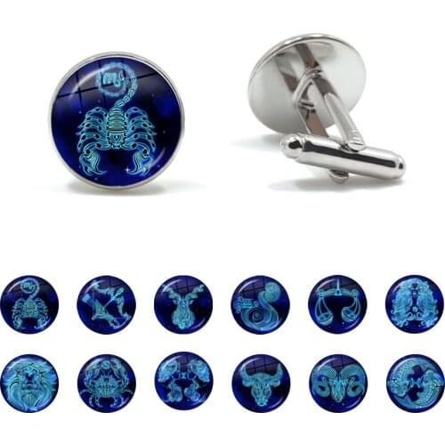 12 Constellation Wedding Cufflinks for Men Alloy Suit Cuff Links Buttons Best Man Cufflinks Set Men Zodiac Jewelry Gift 2021