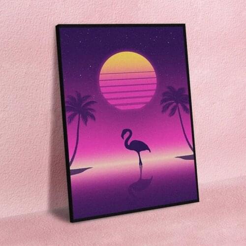 Canvas Print Painting Wall Flamingo Retrowave Synthwave 80S Art Posters Modular Cuadros Home Decor Picture Living Room No Frame