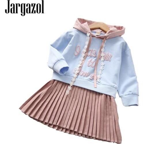 Jargazol Girls Dress Autumn Long Sleeve Kids Dresses for Girls Vestido Vetement Enfant Fille Casual Hooded Split Joint Pleated