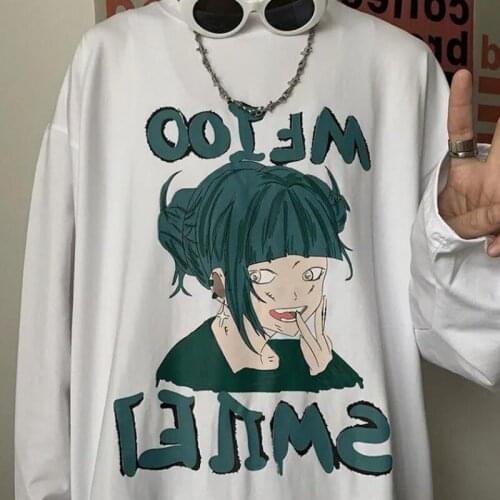 Harajuku Autumn New Retro Korean Version Japanese Cartoon Anime Printing Loose Student Long-sleeved T-shirt Men Women Tops Tees