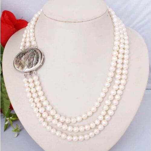 New 3 Rows 6-7mm White Natural Freshwater Pearls Necklace Women Choker Fashion DIY Jewelry 2 Style White Gray Pendant 17-20 Inch