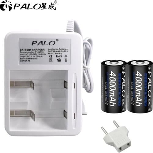 PALO 2pcs 4000mAh C rechargerable batteries + NC35 fast charging intelligent battery charger for AA AAA 2A 3A C D NI-MH NI-CD