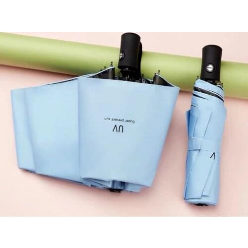 Fully-automatic Sunscreen Parasol Student Japanese Solid Color Black Glue Anti-UV 3 Folding Umbrella Sunny and Rainy Umbrella