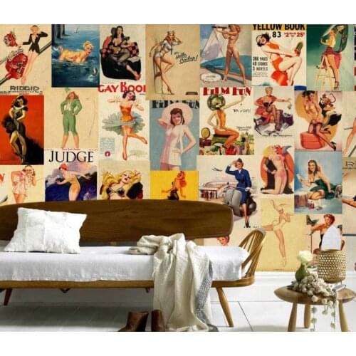 Custom mural wallpaper 3D nostalgic retro European and American sexy beauty poster bar KTV background wall decorative painting
