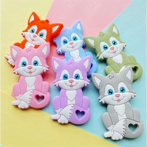 5/10pcs Fox Silicone Baby Teether Cartoon Animal Mordedor BPA Free Rodents Bite Teething Necklace DIY Gifts fox Baby Teether