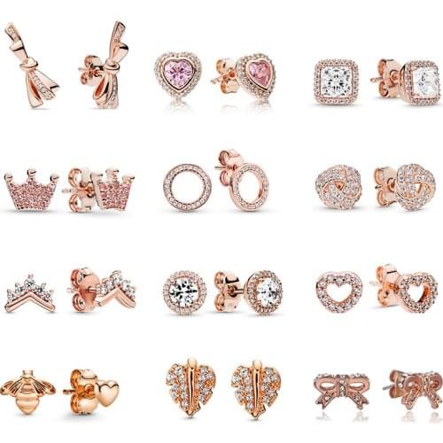 Silver Plated Simple Fashion Pave Crystal Crown Heart Stud Earrings For Women Exquisite Student Girlfriend Jewelry Accessories