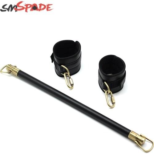SMSPADE Wooden Spreader Bar With Adjustable Black PU Leather Straps Set, Slave Adult Sex Toys for Couples Bondage Adult Games