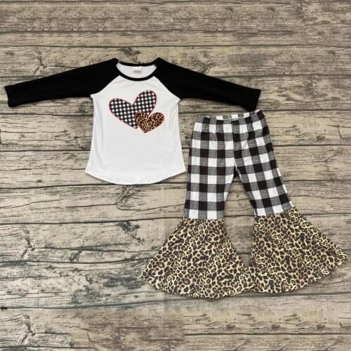 NEW ARRIVAL Valentines Day Style Long Sleeve Shirt Flare Pants for Baby Girl Boutique Outfits