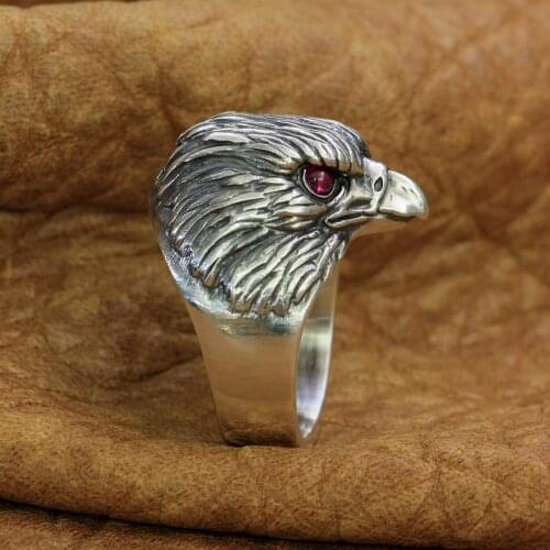 Man Made Pigeon Blood Red Eyes 925 Sterling Silver Eagle Ring TA251 US Size 7~15