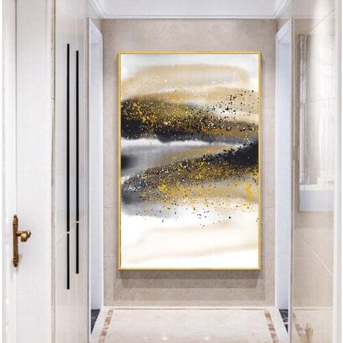 Modern Black Gold Ink Painting Landscape Canvas Painting Posters and Print Unique Decor Wall Art Pictures for Living Room Aisle