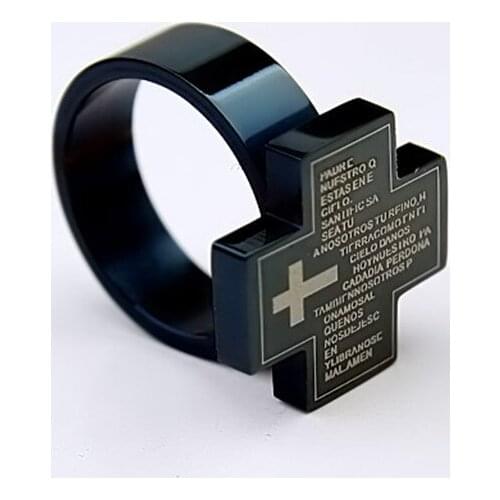 Squre black Sliver cross gods words 316L stainless steel jewelry rings mens rings mens jewelry fine steel rings