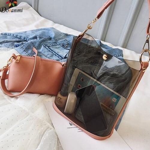 DORANMI Summer Transparent Bucket Bags For Women 2020 Summer Composite Bags Female Barrel Shape Shoulder Bag Messenger BG577