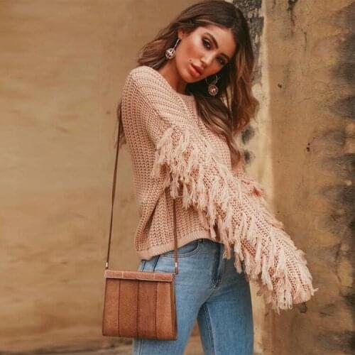 Tassel Sweater Women Autumn Winter Sweater O-Neck Long Sleeve Solid womens Loose Casual pullovers sweater Tops