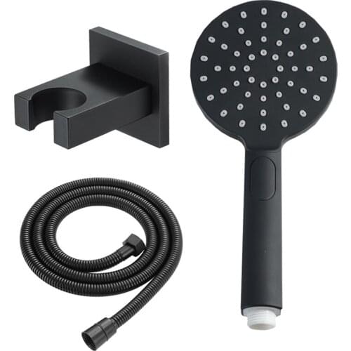 Three-Function Black Hand Held Shower Head Wall Mounted Household Round ABS Shower Head with Hose and Shower Holder