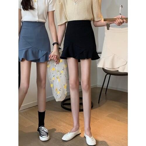 Skirts Womens 2021Irregular Ruffled Fishtail Skirt Female High Waist A-line Skirt Bag Hip Skirt Korean Fashion Clothing