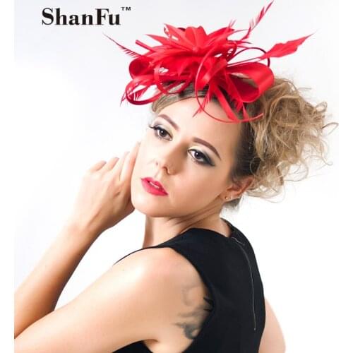 ShanFu Ladies Satin Fascinator Large Feather Flower Headpieces For Wedding Party Light green SFCS 12214 6pcs/lot