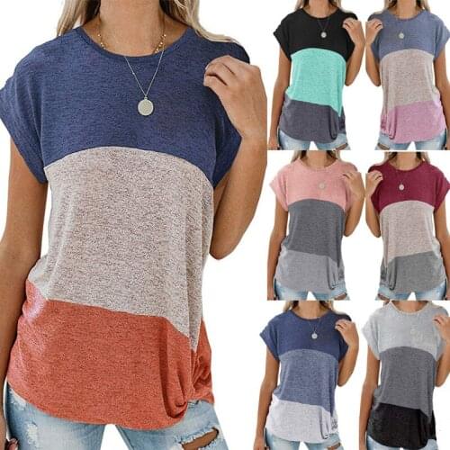 T Shirt Women Summer Clothes 2021 Leisure Bat Sleeve Round Collar Loose Color Matching t-shirts Tshirt CHF7095